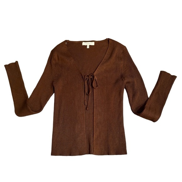 Hazel Moon chocolate brown open cardigan with front tie long sleeved ribbed, S. - Picture 1 of 9